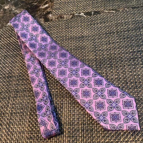 ERMENEGILDO ZEGNA Pink & Purple Diamonds Tie Made in Italy 3.5 width - Picture 3 of 7